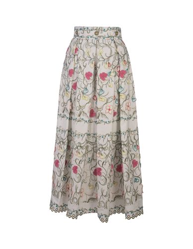 Cotton Embroidered Garden Long Skirt - Elie Saab - Modalova