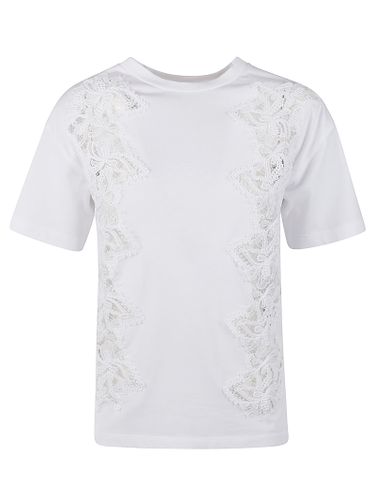 Lace Paneled Round Neck T-shirt - Ermanno Firenze - Modalova