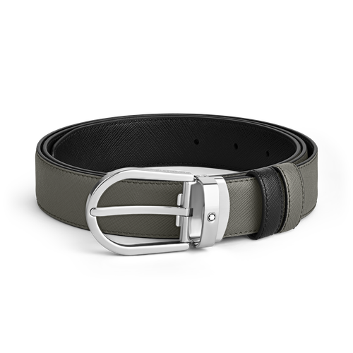 Wendbarer Gürtel mit hufeisenförmiger Schließe 30 mm aus Sartorial Leder - Mittelgrau I Schwarz - MB220019 - Gürtel - MONTBLANC - Modalova