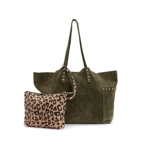 Borsa Tote In Morbida Pelle, Pochette Stampa Leopardata - la redoute collections - Modalova