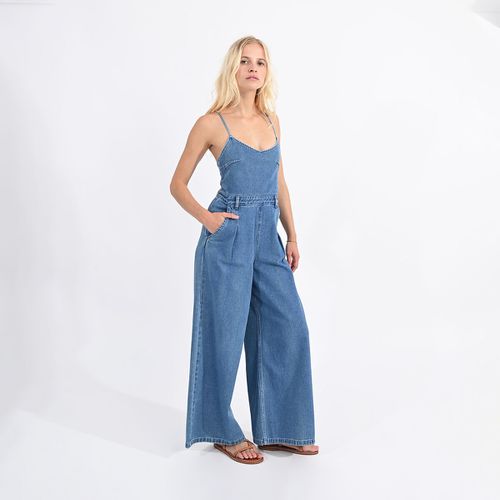 Tuta intera lunga in denim con sottili spalline - MOLLY BRACKEN - Modalova