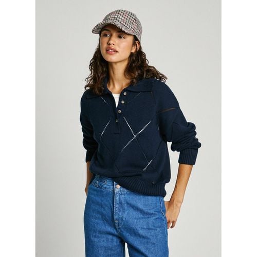 Maglione Con Maglia Traforata, Collo Polo Idris Donna Taglie L - pepe jeans - Modalova