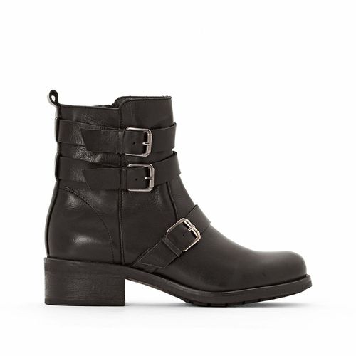 Boots Biker In Pelle Triplo Cinturino Donna Taglie 36 - la redoute collections - Modalova