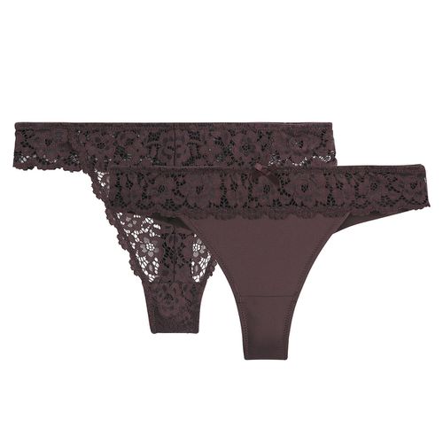 Confezione Da 2 Tanga In Pizzo E Microfibra Donna Taglie 34 (FR) - 38 (IT) - la redoute collections - Modalova