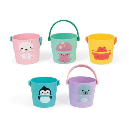 Bath Toy Activities Buckets cubito para jugar en el agua 10 m+ 5 ud - Janod - Modalova