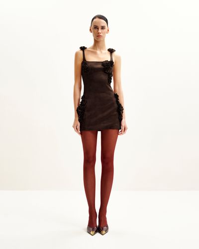 Elaina Vestito Mini Rosa con Applicazioni di Rosette - Marrone Cioccolato - JW PEI - Modalova