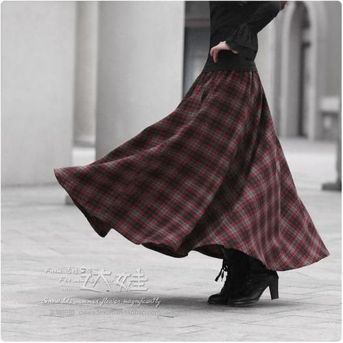 Winter A-line Wool Retro Plaid Long Skirts - musthaveskirts - Modalova