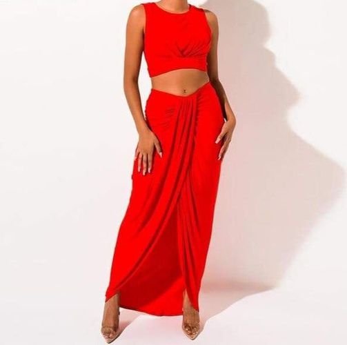 Sleeveless Crop Top and Maxi Split Skirt Sets - musthaveskirts - Modalova