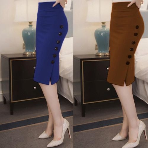 Ladies Side Split Button Fitted Skirts - musthaveskirts - Modalova