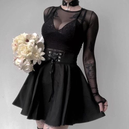 Women Gothic Punk Black Lace Up Skirt - musthaveskirts - Modalova