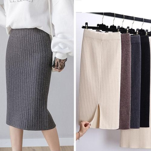 Warm Knitted Black Pencil Skirts - musthaveskirts - Modalova