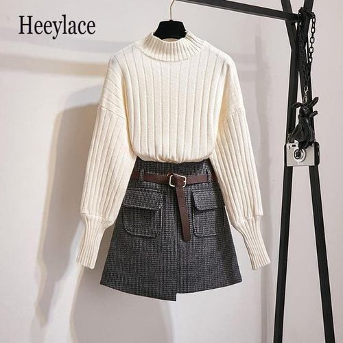 Winter Sweaters Tops+Pockets Mini Skirts Sets - musthaveskirts - Modalova