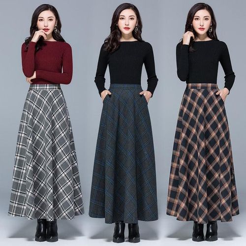 Winter High Waist Woolen Plaid Skirts - musthaveskirts - Modalova