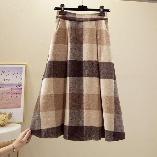 Winter Vintage Wool Elegant Plaid Skirt - musthaveskirts - Modalova