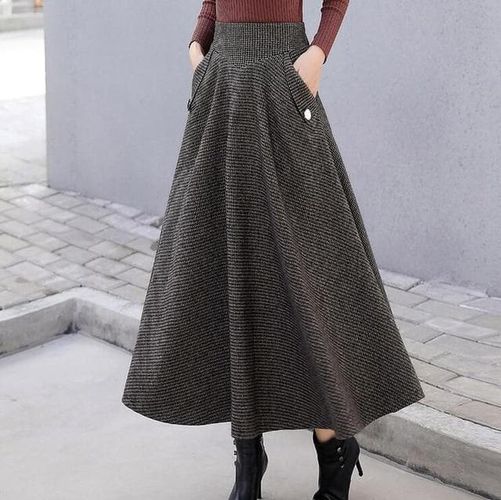 Winter Office Wool Pleated Maxi Skirt - musthaveskirts - Modalova