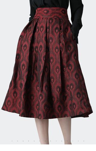 Vintage Jacquard A-line Long Skirts With Pocket - musthaveskirts - Modalova