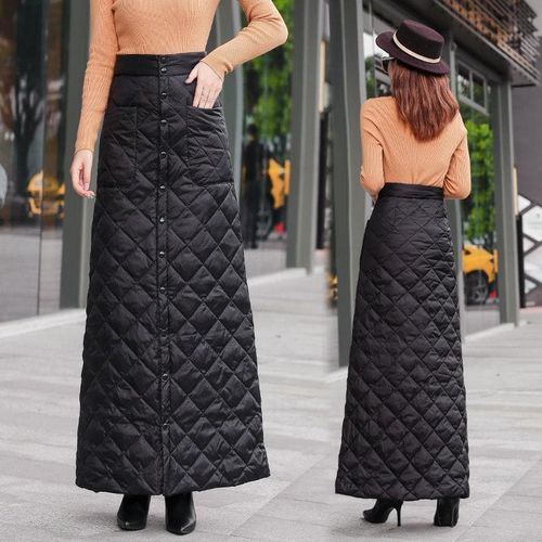 Thick Black Plaid Down Cotton Skirts - musthaveskirts - Modalova
