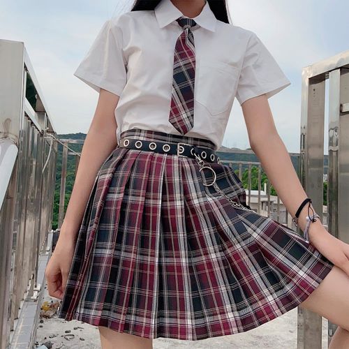 Women Gothic Pleated Plaid Skirt - musthaveskirts - Modalova