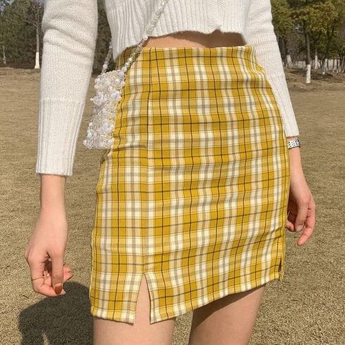 Women Plaid Stitching Split Mini Skirt - musthaveskirts - Modalova