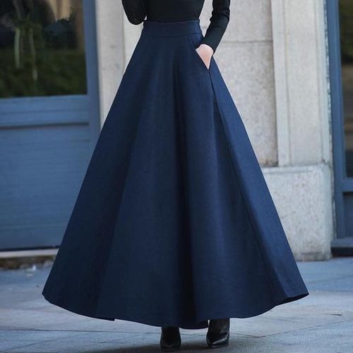 Women Casual Pocket Woolen Maxi Skirt - musthaveskirts - Modalova