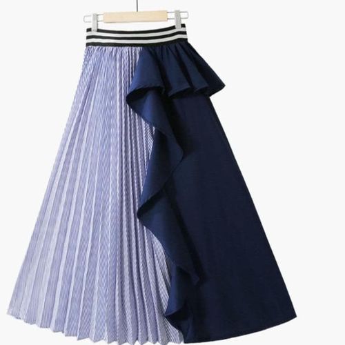 Thin Striped Elastic Ruffles Skirt - musthaveskirts - Modalova