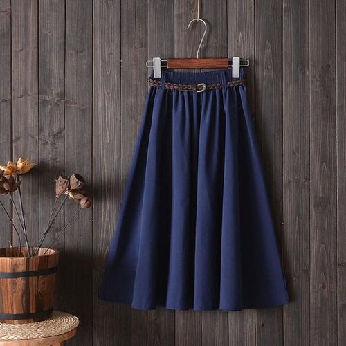 Preppy Style Ladies Solid Casual Midi Skirt - musthaveskirts - Modalova
