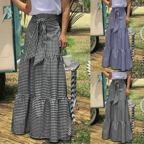 Women Vintage Plaid Check Long Skirts - musthaveskirts - Modalova