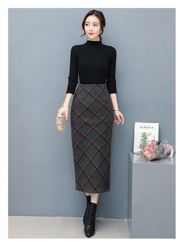 Vintage Striped Plaid Pencil Skirt - musthaveskirts - Modalova