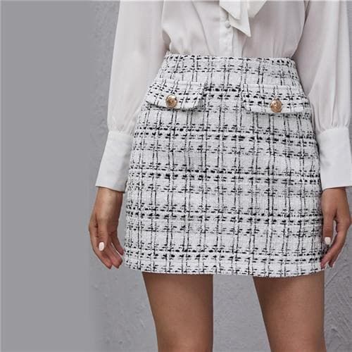 Winter Buttoned Straight Mini Elegant Skirts - musthaveskirts - Modalova