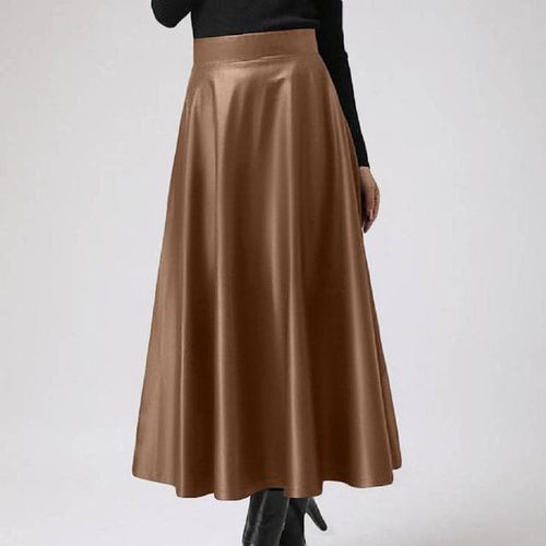 Women PU Leather Solid Color Midi Skirts - musthaveskirts - Modalova