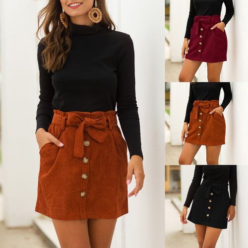 Bandage Belt Pocket Mini Skirts With Button - musthaveskirts - Modalova