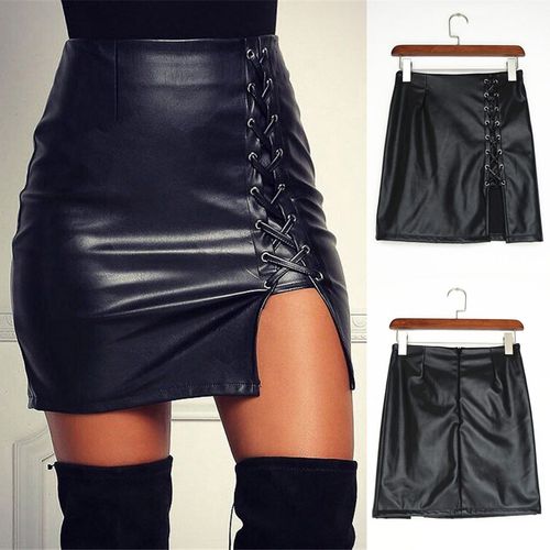 Belt Under The Open Fork Leather Skirt - musthaveskirts - Modalova