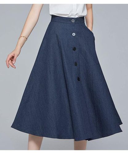 Single Breasted Retro Striped Skirt - musthaveskirts - Modalova