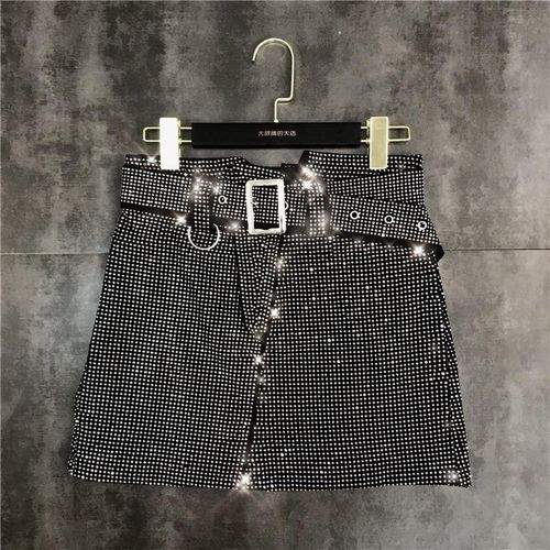 Water Diamond Hot Skirt With Belt - musthaveskirts - Modalova