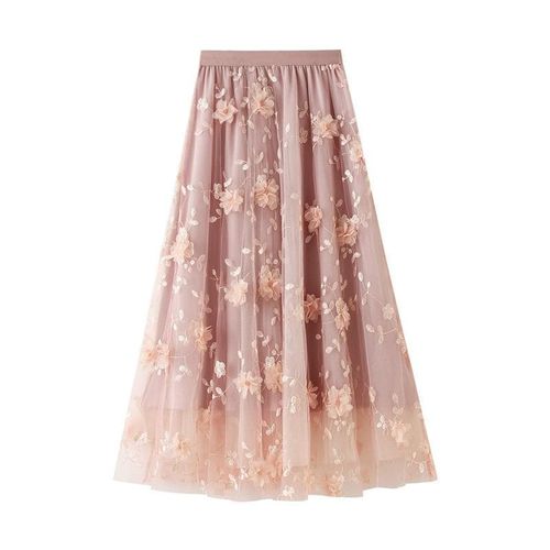Three Layer Flower Embroidery Long Skirt - musthaveskirts - Modalova