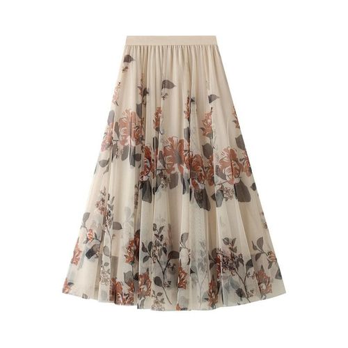 Three Layer Flower Print Long Skirt - musthaveskirts - Modalova