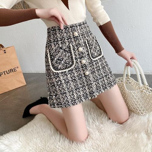 Woolen Bag Hip A-line Skirt - musthaveskirts - Modalova