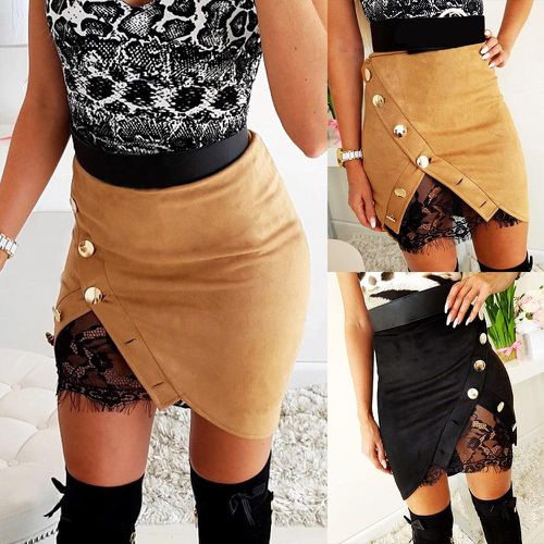 High Waist Slim Bodycon Lace Up Suede Skirt - musthaveskirts - Modalova