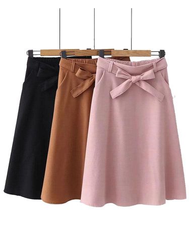Bow Belt Elegant Office Ladies Midi Skirt - musthaveskirts - Modalova