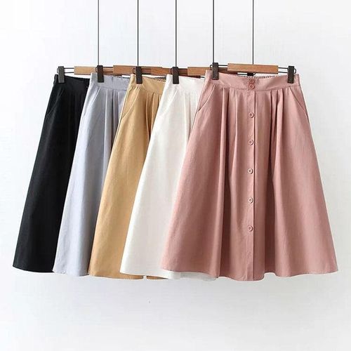 Summer Casual Single-Breasted Cotton Skirt - musthaveskirts - Modalova