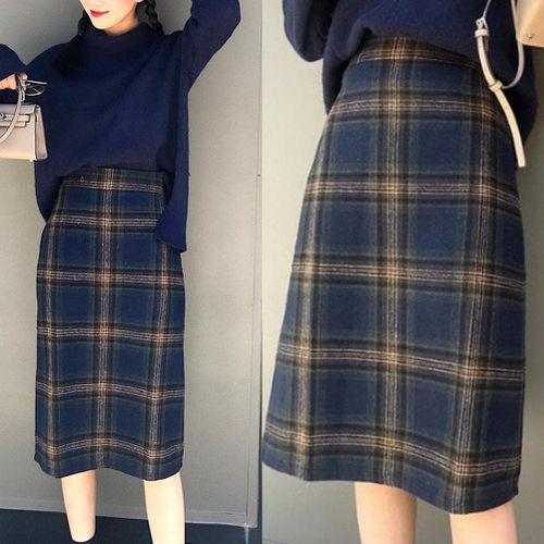High Waist Warm Faux Woolen A-line Skirt - musthaveskirts - Modalova