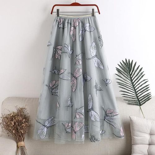 Dragonfly Embroidery Long Tulle Skirt - musthaveskirts - Modalova