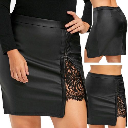 Leather Lace Uniform Slit Mini Skirt - musthaveskirts - Modalova