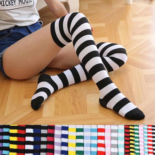 Printed Thigh High Striped Cotton Socks - musthaveskirts - Modalova