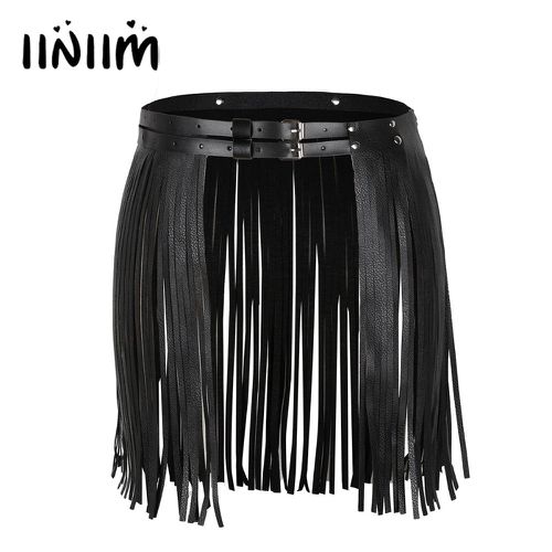Faux Leather Waistband Fringe Tassel Skirt Belt - musthaveskirts - Modalova