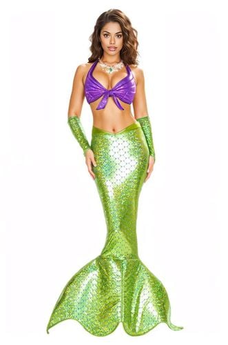 Purple Green Metallic Scale Sexy Fitted Mermaid Costume - AMIClubwear - Modalova