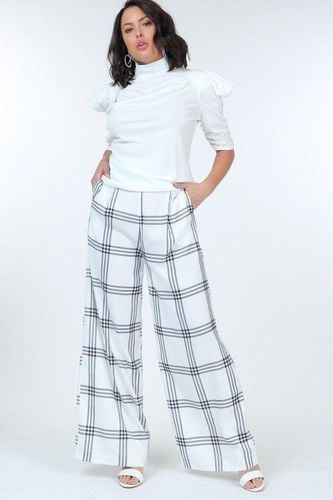 High Waist Plaid Print Wide Leg Pants - KandyKouture - Modalova