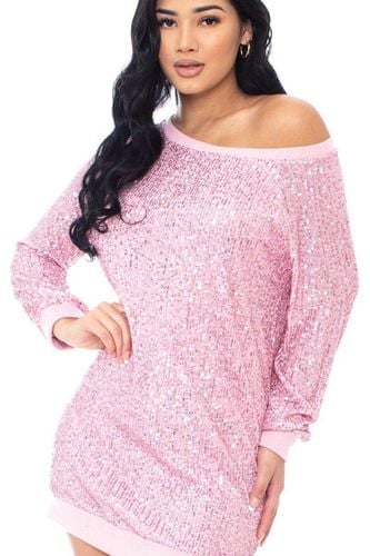 Sequin Wide Neck Boxy Mini Dress - KandyKouture - Modalova