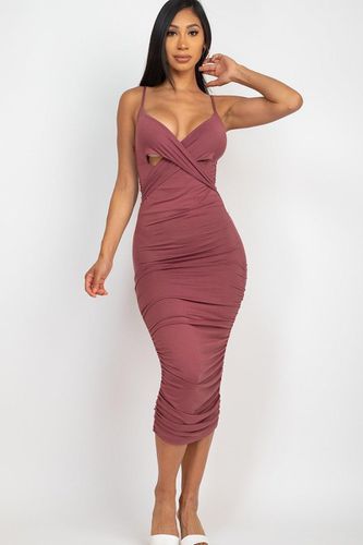 Cross Wrap Ruched Midi Dress - KandyKouture - Modalova