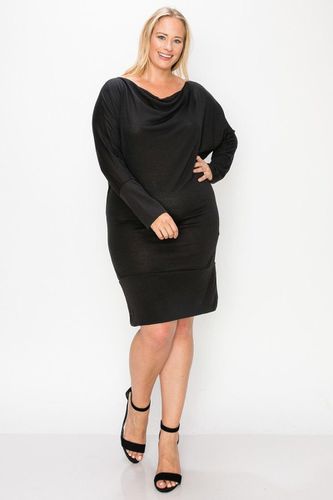 Draped Neck Long Sleeve Dress - KandyKouture - Modalova